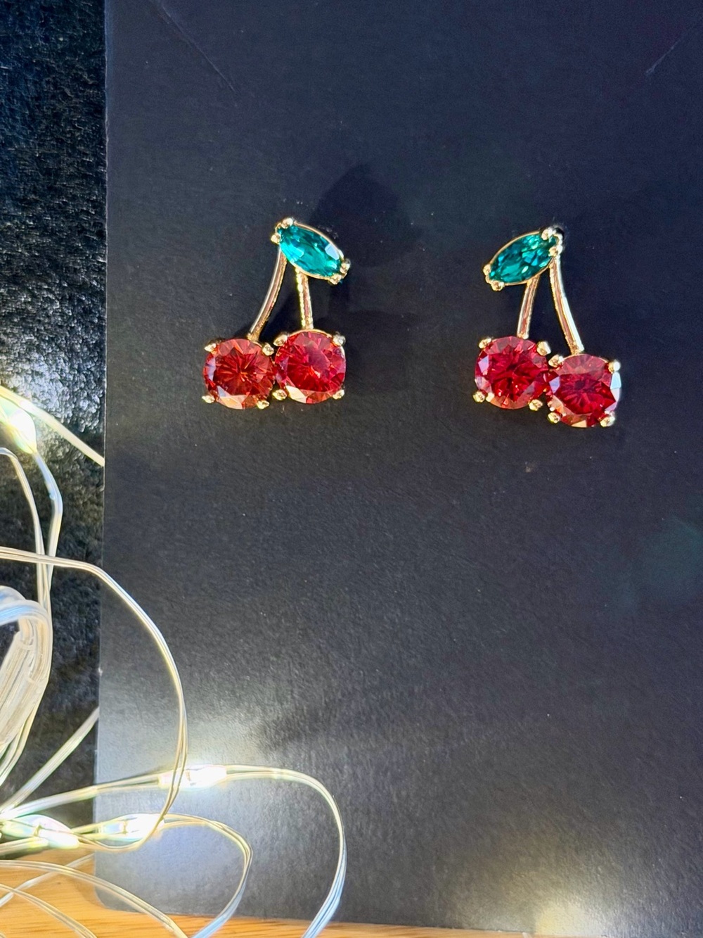 Kate Spade Ma Cherie Crystal Cherry Stud Earrings Red Green Gold Tone